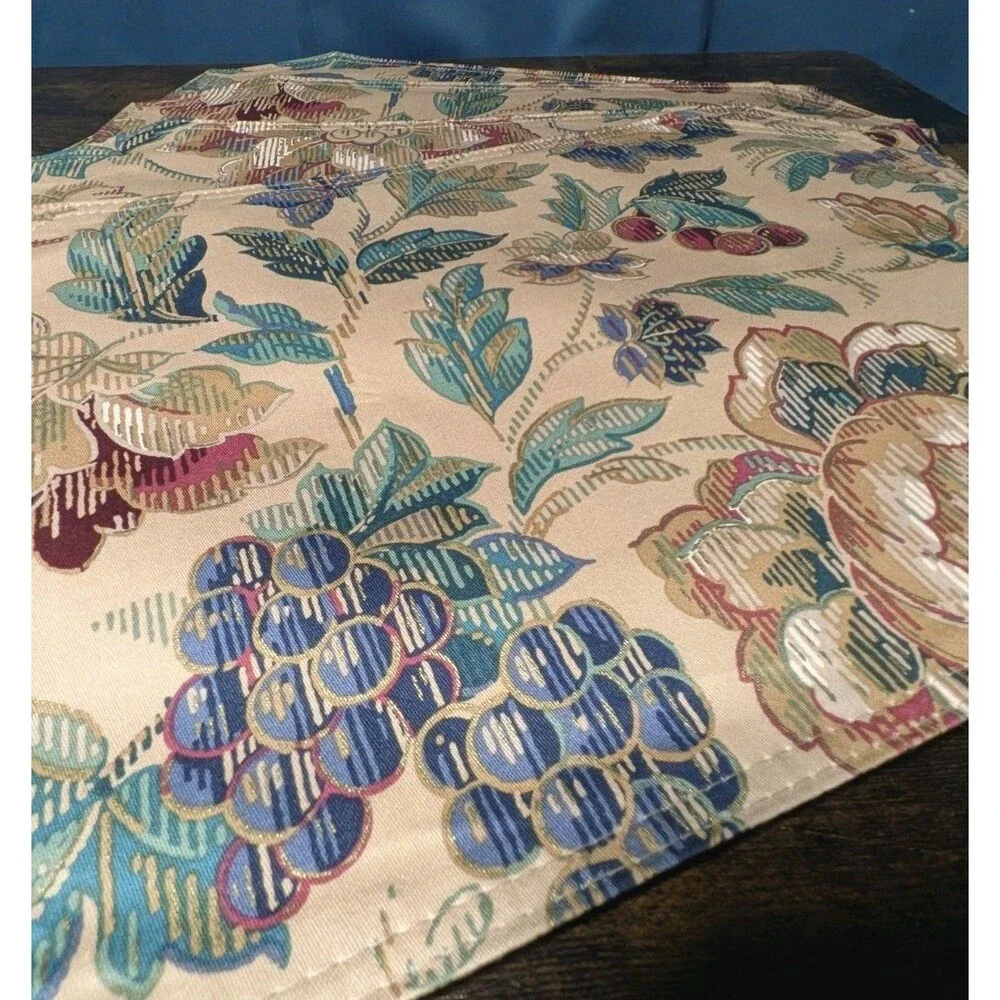 Granny Chic Placemats Victorian Style Floral Grapes Tan Gold Plum Set Of 4